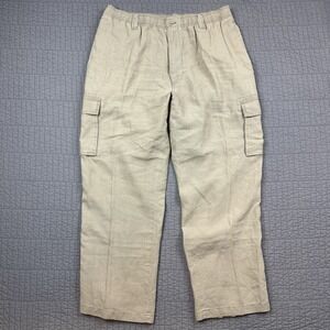 Caribbean Linen Pants Men's 38x30 (36x29) Tan Cargo Pocket Beach Summer Preppy